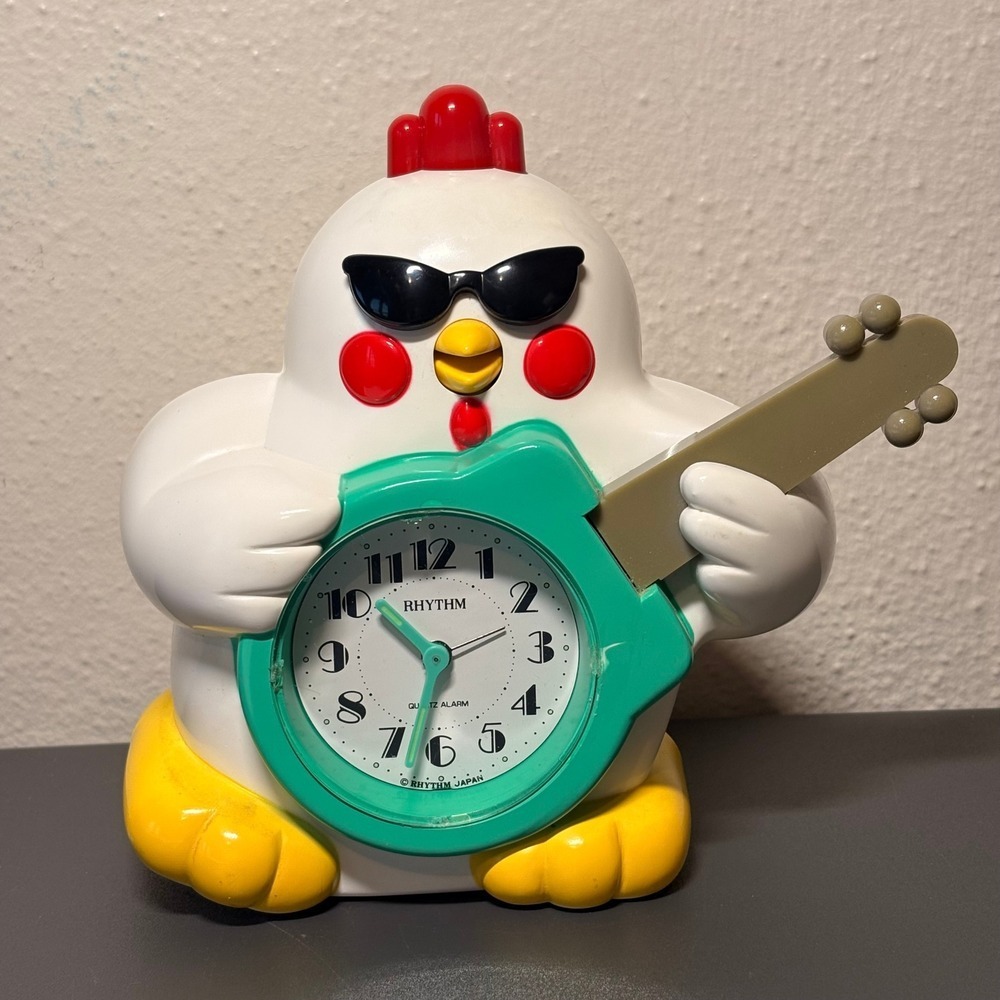 Rhythm Alarm Clock Unisex OS White Good Vintage 90s Rock N Roll Chicken 4RE441